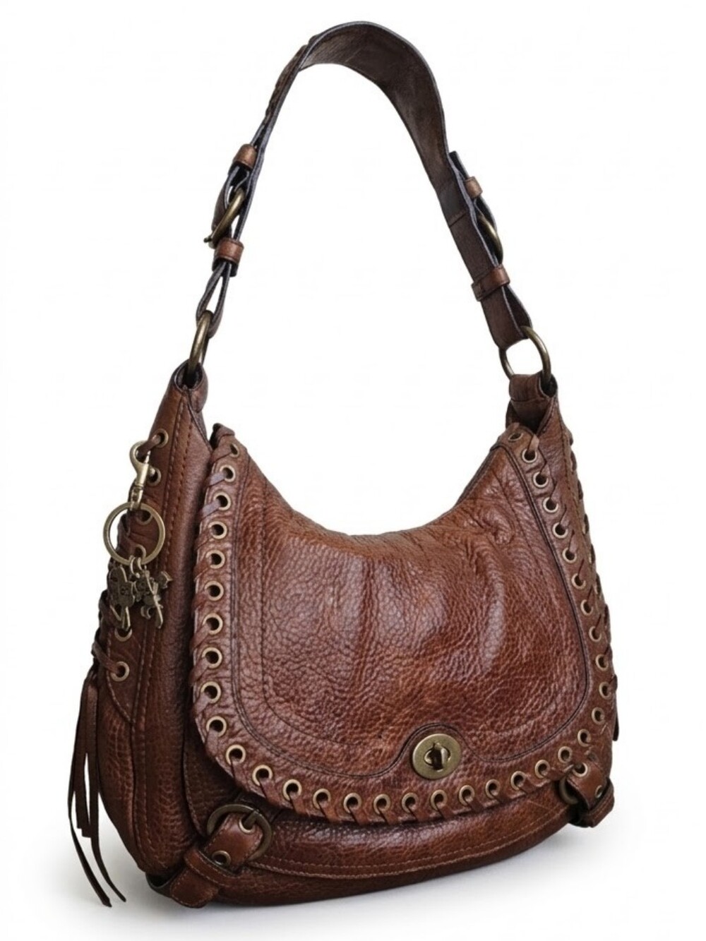 COACH Archival Abbey Grommet Lace Pebbled Leather Hobo 10971 Tobacco Brown EUC